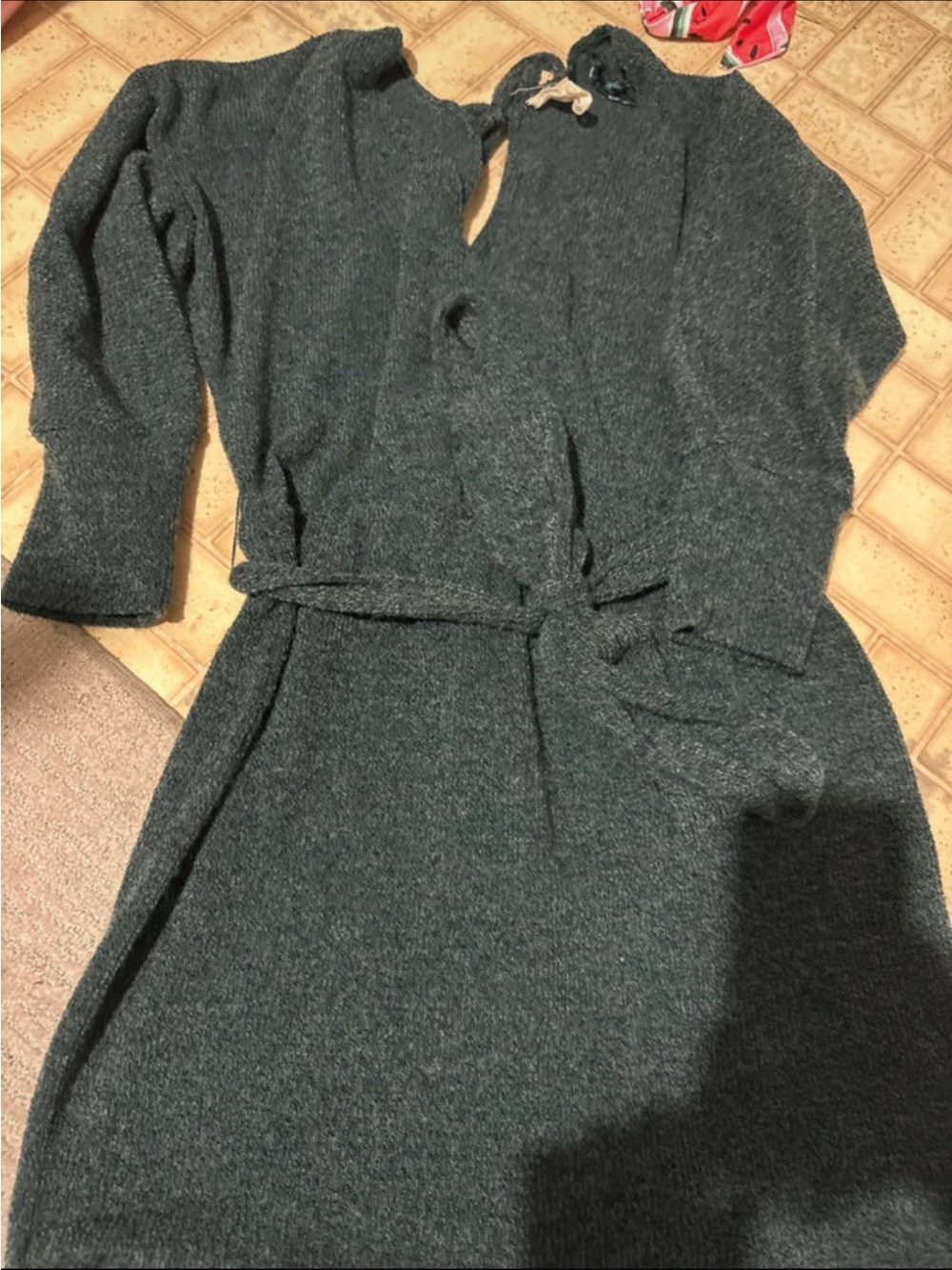 Dark Green Knit Belted Women's Dress